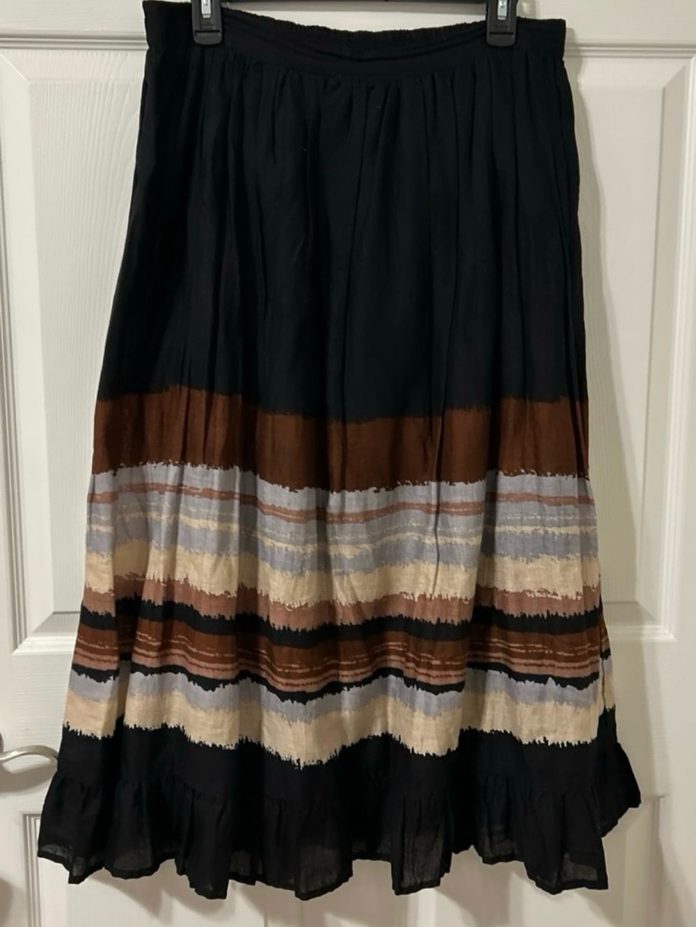 Studio West Black Striped Bohemian Midi Skirt, Size L.